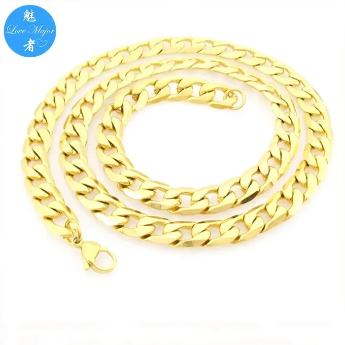 Collier de chaînes cubains plates en acier inoxydable de 9mm pour hommes italiens pour bijoux de garçon