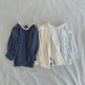 가을 귀여운 아기 소녀 아동 & 베이비 코튼 소프트 퍼프 슬리브 플로럴 레이스 긴팔 하의 셔츠 모든 매칭 탑 - Product Image 2