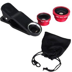 Mobile Phone Lens Kit Wide Angle Macro Fisheye 3 In 1 Clip On For Samsung Portrait Photography Red Black Silver - Product Image 5