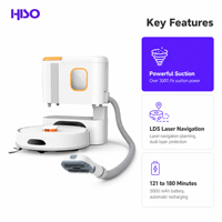 Robot aspirateur pour animaux de compagnie avec navigation laser LDS, aspiration de 3000 Pa, batterie de 5000 mAh, recharge automatique, télécommande, réservoir de poussière et d'eau de 250 ml, blanc ABS