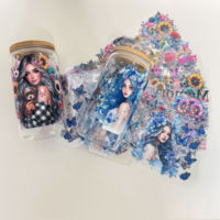Venta al por mayor personalizada UVDTF envolturas de taza 16oz 20oz 24oz dibujos animados transferencia Logo pegatina lavable UV para DTF taza de vidrio envoltura de taza de café