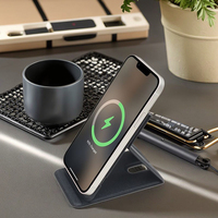 Cargador inalámbrico rápido personalizado de 15W, soporte de teléfono de cuero Pu plegable para Iphone, Android, logotipo de fábrica, accesorio para teléfono móvil