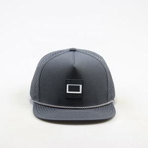 OEM Custom Rope Mesh Perforated <b>Hat</b> Logo 5 Panel <b>Flat</b> Brim Snapback Waterproof Rubber Patch Golf <b>Cap</b> - Product Image 2