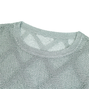 เสื้อสเวตเตอร์ถักแบบสวมหัวสำหรับผู้หญิงเสื้อสเวตเตอร์สีเทาเมทัลลิกคอกลมแขนยาวแบบกำหนดเอง - Product Image 2