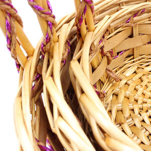 Ceppo colore rotondo manico alto con decorazione cesto di fiori freschi portatile fetta di legno cestino portaoggetti da picnic intrecciato a mano in <span class=keywords><strong>vimini</strong></span> - Product Image 4