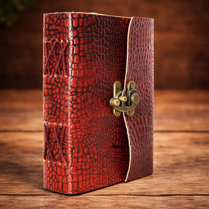 Premium Crocodile Texture Leather Journal Embossed Handmade <b>Notebook</b>, Deckle Edge Paper Grimoire, Vintage <b>Diary</b> - Product Image 4