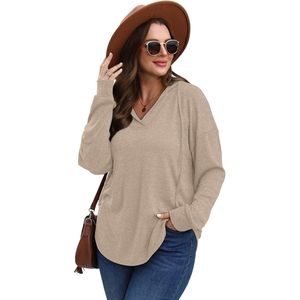 FOXA <b>Women's</b> V Neck Hoodie Oversized Sweatshirt Cotton Blend Breathable With Pockets Plus Size Fall Fashion Top - Product Image 3