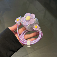 Casing Pelindung Kabel Charger Silikon Transparan 3D Bunga Lucu untuk iPhone 18W/20W, Penutup Kabel Data Pengisian Cepat
