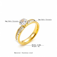 Bague en Acier Inoxydable en Gros avec Zircon Cubique Rond, Pierre Centrale de 6 mm, Sertie en Canal, pour Femme, en Stock, Bague Tendance