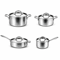 En gros Batterie de cuisine en acier inoxydable martelé avec couvercles, comprenant Casserole, Faitout, Poêle à frire, compatible induction, OEM