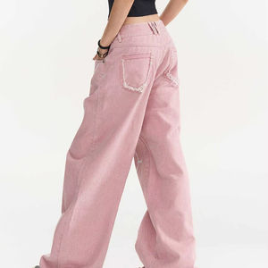 <span class=keywords><strong>Brand</strong></span> Clothing Supplier Custom ized Damen Jeans Mode Hochwertige Letter Hot Stamp <span class=keywords><strong>Pants</strong></span> rosa Loose Wide-Leg <span class=keywords><strong>Pants</strong></span> für Frauen - Product Image 3