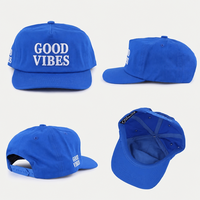 Casquette de baseball non structurée bleue à 5 panneaux, profil haut, style streetwear, forme avant carrée, avec logo brodé personnalisé