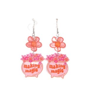 1 par de pendientes de gota de abalorios de maceta mágica de Halloween, joyería de calabaza fantasma de girasol acrílico para mujer y niña, regalos de cumpleaños de vacaciones - Product Image 2