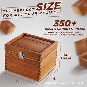 Wooden Recipe <b>Box</b> With Lock Solid Wood Flip Top Organizer For <b>Kitchen</b> <b>Storage</b> Rectangle Retro Color Covered - Product Image 3