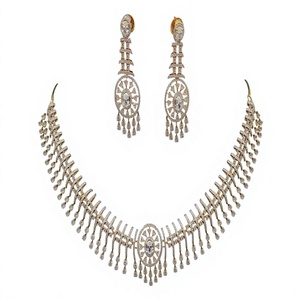 Conjunto de Collar y Pendientes de Latón Chapado en Oro de 18K con Circonitas, Diseño de Borla, para Mujer, Joyería para Bodas y Fiestas - Product Image 2