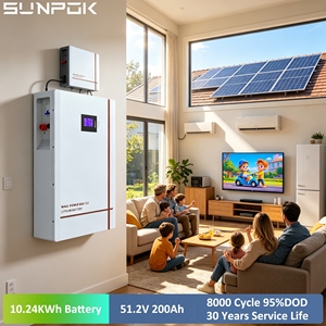 بطارية تخزين الطاقة الشمسية SUNPOK LifePO4، بطارية ليثيوم أيون قابلة للتركيب على الحائط 48 فولت 51.2 فولت 200 أمبير 10 كيلوواط ساعة 20 كيلوواط ساعة - Product Image 1
