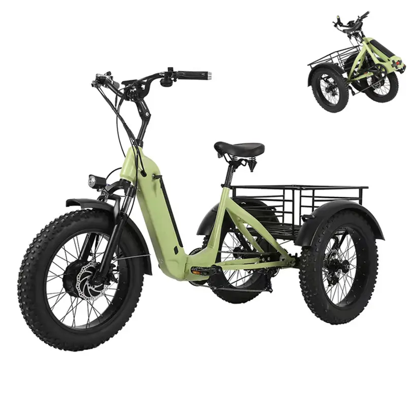 Joyebikes20インチ電動トライクファットタイヤ3輪電動三輪車3輪大人用貨物電動自転車バスケット付きFa