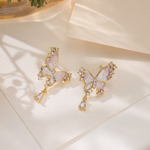 Boucles d'oreilles papillon en zircon, design coquillage doré, bijoux d'anniversaire pour femmes EDB-005 - Product Image 2