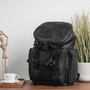 Calfskin Large Capacity <b>Backpack</b> 36-55L Unisex Double Compartment Design For Leisure Travel Solid Color <b>Black</b> Coffee - Product Image 1
