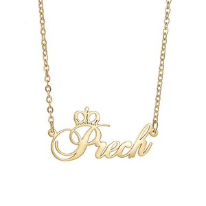 Uionen 2038, Collar personalizado de acero inoxidable para mujeres y hombres, corona hueca, chapado en oro, nombre personalizado, cadena de eslabones de regalo - Product Image 1