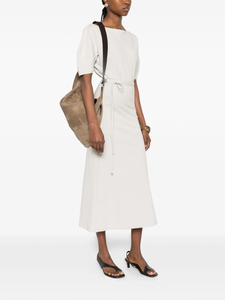 Nouvelle Robe Midi Chic Française Élégante pour Femme en Lin et Coton Mélangés, Manches Courtes, Taille Nouée, Idéale pour le Travail Quotidien - Product Image 3
