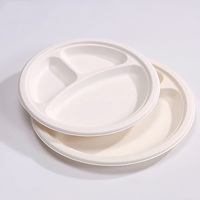 Assiettes écologiques compostables à base de plantes à 3 compartiments, assiettes jetables biodégradables en paille de blé