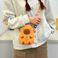 Sac à dos en peluche Capybara mignon et doux, petit sac à bandoulière en silicone pour filles, porte-monnaie de dessin animé, sac à clés pour téléphone portable