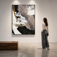 Peinture murale abstraite sur toile de taille personnalisée, inspirée du Kintsugi, noir, blanc, gris, or, lignes, pour salon, bureau, décoration de luxe