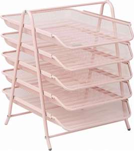 5 Tier <b>File</b> Tray <b>Organizer</b> Desk Paper Document Holder Desktop Storage for Office Home or School Organization Pink - Product Image 6