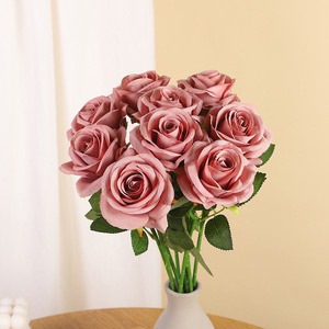 Roses artificielles à tige unique en tissu de soie, haute simulation, pour décoration de mariage - Product Image 2