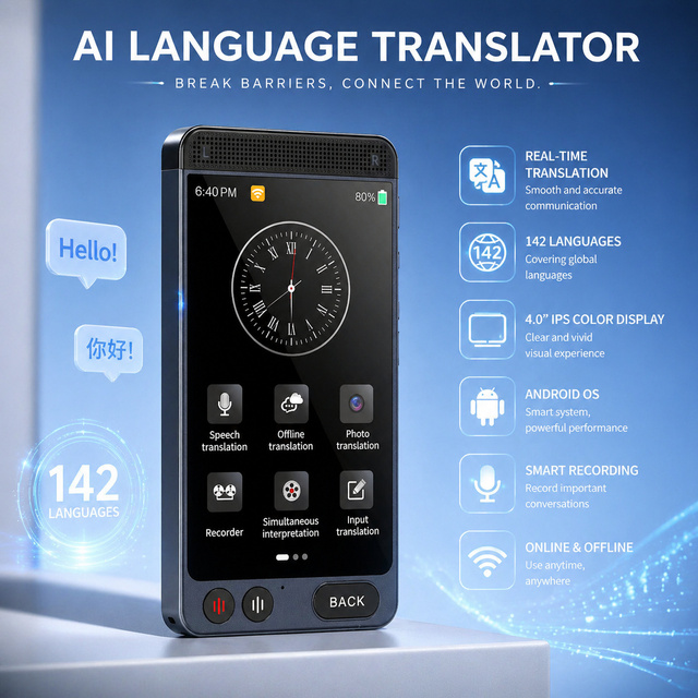 D21 Handheld AI Voice Translator with IPS Display Color Screen 142 Languages Real-Time Translation for Study Business Travel