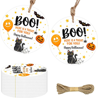 Étiquettes cadeaux rondes en papier pour Halloween, motifs Boo, ballon, chat noir, citrouille, chauve-souris, 50 pièces par sac, 5 cm avec ficelle, dos vierge pour sacs de bonbons