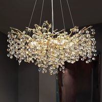 Lustre en cristal avec branches en aluminium doré, luminaire suspendu pour salon, salle à manger, chambre à coucher, lampe suspendue de luxe