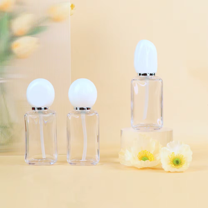 Pot en verre vide personnalisé de forme carrée 30g 50g pour crème visage de luxe avec couvercles blancs, sérigraphie et compte-gouttes - Product Image 5