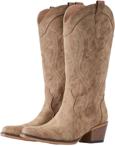 High Quality Women's Retro Western Cowboy Mid-Calf PU Upper Embroidered Pointed Toe Chunky Heel Anti-Slip Comfort Light - Product Image 1