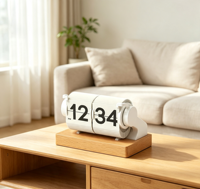 Horloge à affichage carré multifonctionnelle avec base en bois, minuteur, alarme, fonction snooze, affichage de la date et du jour de la semaine