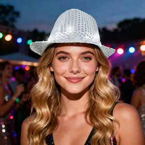 네온 글로 노블 트렌디 힙합 공연 페도라 모자 할로윈 라마단 졸업식 파티를위한 스팽글 무대 댄스 캡-폴리 에스터 - Product Image 4