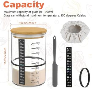 Tarro de vidrio transparente cuadrado de 900 ml para masa madre, boca ancha con tapa, serigrafiado, para fermentación y almacenamiento de alimentos - Product Image 2