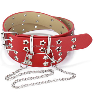Cinturón <span class=keywords><strong>de</strong></span> piel sintética con estrella hueca Punk para mujer y niña, correa <span class=keywords><strong>de</strong></span> hebilla <span class=keywords><strong>de</strong></span> Metal, doble fila, cinco <span class=keywords><strong>puntas</strong></span> - Product Image 1