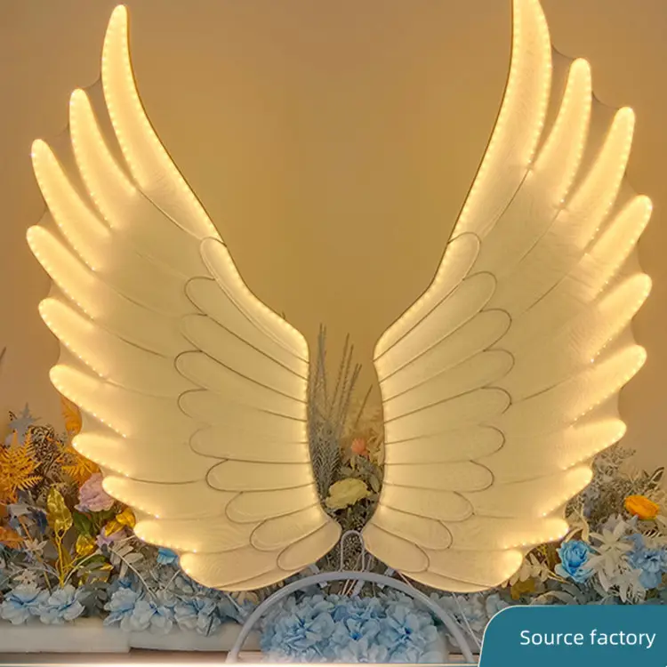 Baru grosir perhiasan sayap panas properti pernikahan sayap malaikat dekorasi latar belakang pernikahan model tata letak besi pernikahan