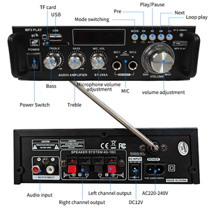 Mini <span class=keywords><strong>Amplificador</strong></span> Digital AV298 HIFI <span class=keywords><strong>de</strong></span> 40W y 2 Canales, Receptor <span class=keywords><strong>de</strong></span> <span class=keywords><strong>Sonido</strong></span> Envolvente para el Hogar, <span class=keywords><strong>12V</strong></span>, USB, Control Remoto, FM, Mini, Aluminio y Plástico - Product Image 4