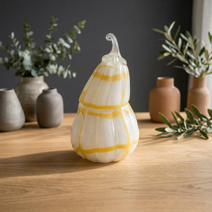 Pot à fruits en verre fait main, 9 pouces de haut, jaune et blanc, forme de gourde, décoration d'intérieur, Noël et Saint-Valentin - Product Image 3