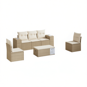 Conjunto de Sofá de Jardín de Ratán Beige con Reposabrazos Ajustables, Muebles de Exterior para 4 Personas, Diseño Contemporáneo - Product Image 1