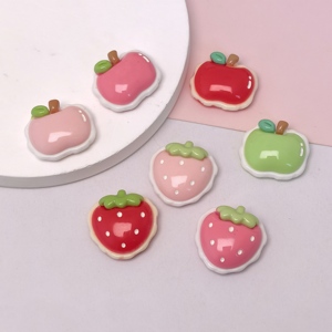 Abalorios <span class=keywords><strong>de</strong></span> resina <span class=keywords><strong>de</strong></span> manzana planos <span class=keywords><strong>de</strong></span> 22 mm en rojo y verde, cabujones <span class=keywords><strong>de</strong></span> fresa planos en rosa y rojo para decoraciones artesanales <span class=keywords><strong>de</strong></span> slime DIY - Product Image 3