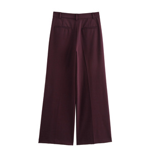 <span class=keywords><strong>Pantaloni</strong></span> Lunghi Casual da <span class=keywords><strong>Donna</strong></span>, Design a Gamba Larga, Colore Borgogna, Chiusura con Cerniera - Product Image 2