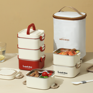 กล่องข้าวสแตนเลส 304 สำหรับอุ่นในไมโครเวฟ แบบพกพา ความจุขนาดใหญ่ หลายชั้น สำหรับใส่อาหารกลางวันที่บ้าน - Product Image 6