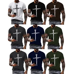 T-shirt imprimé 3D jésus-Christ-croix pour homme, haut à manches courtes, impression numérique, OEM, ODM, été 2023