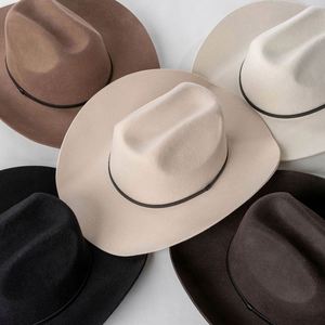 Chapeaux de cowboy Dallas de haute qualité en gros, style vintage western, avec bandes en cuir, sombrero, 100 % laine - Product Image 1