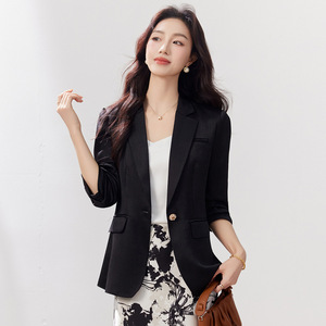 Women's Blazer Solid Color Pearl Button Slim Fit Professional Elegant Top Spring Summer 2026 Acetate Drape - Product Image 4