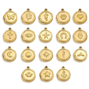 Stainless Steel <b>Wax</b> <b>Seal</b> Charm Round Clover Heart Butterfly Cross Pendant in Bag for DIY Necklace Bracelet Jewelry Making - Product Image 3